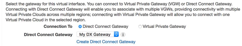 Private Virtual interfaces Connect to either A