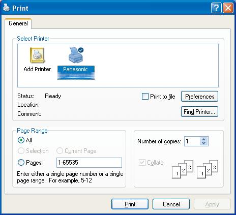 User To change the printer settings, open the dialog box for the printer properties by performing the following steps. Select Print in the File menu of the application.