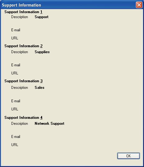1. Version Information Displays the version of printer driver configuration files. 4. Support Contacts... button Displays the dialog box with support information registered in the driver. 2.