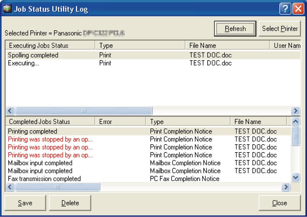 Job Status Utility Log To help you maintain records of the documents you send or print, the Job Status Utility is equipped to list the transaction result as a Log file.