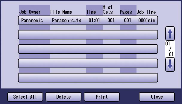 Print Operation (for Printer) Select OK. Select All button Close button Selects all print jobs.