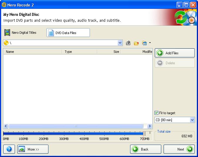 2.4.2 DVD data By clicking on 'DVD Data Files', you will jump to the Nero Recode 2 data area.