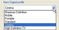 2.5.2 Selecting a Nero Digital profile Not all Nero Digital profiles are available in the Nero Recode 2 CE version.