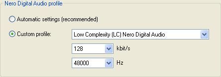 Audio Channels Clicking on the dropdown button will show the audio channels possible in the selected Nero Digital profile for the conversion of DVD-Videos into the MPEG-4 format (see the section on