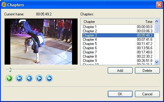 Open the dialog to set the new chapter marks for Nero Digital videos by clicking on the 'Chapters' button.