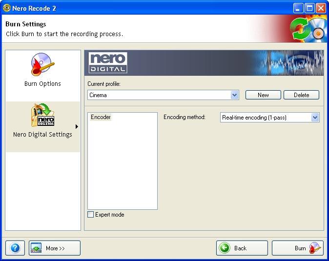 7.3 Nero Digital settings 7.3.1 Nero Digital settings Not all Nero Digital profiles are available in the Nero Recode 2 CE version.