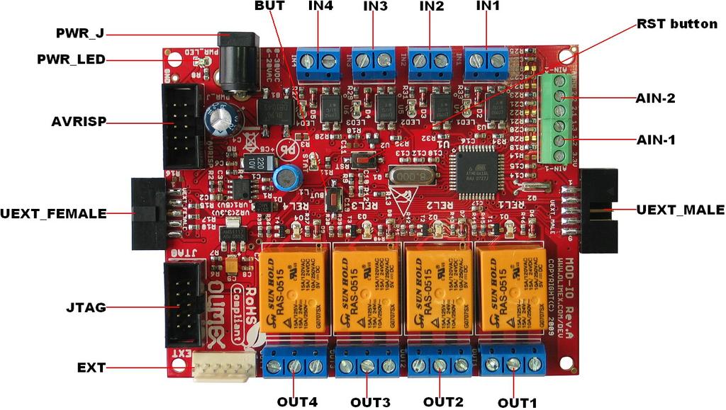 BOARD LAYOUT POWER SUPPLY CIRCUIT MOD-IO is typically power supplied with 8-30V DC. Power consumption when all relays are working is about 310 ma.