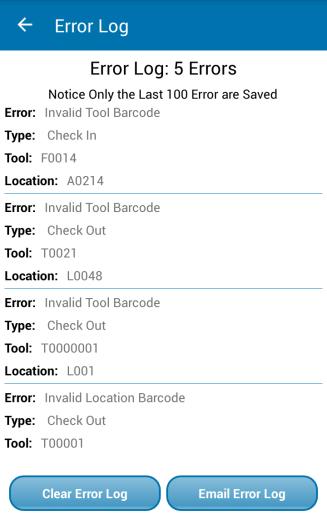 ERROR LOG (LIMITED DATABASE ONLY) The Error Log will only appear after syncing with a Limited Database if the device was unable to send certain records.