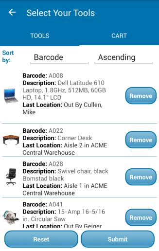 CART CHECK OUT The Check Out Cart can be used to check out multiple items to a single employee, location, or