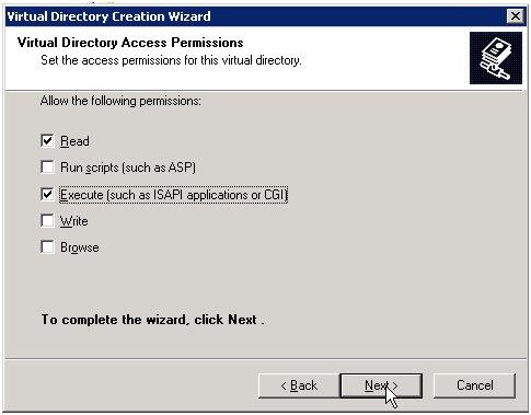 The Virtual Directory Access Permissions window is displayed: 5.