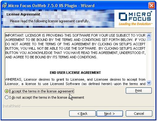 2. Click Next. The License Agreement window is displayed: 3.