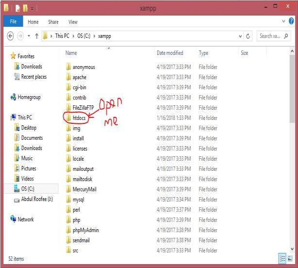 the "htdoc folder" for it to be