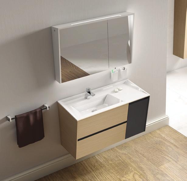 Base Units specs. / Especificaciones armazón Base Unit 70: Oak veneer or lacquered base unit. System suitable for drywall installation. Fully extendable drawers. Top drawer with dividers.