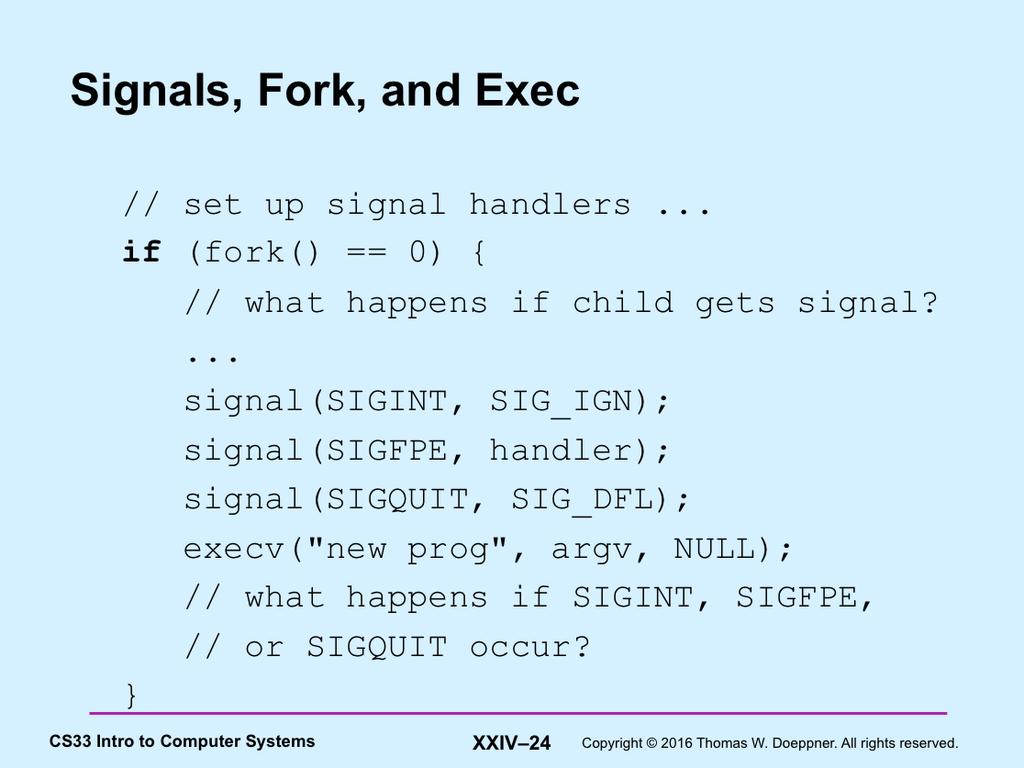 As makes sense, the signal-handling state of the parent is reproduced in the child.
