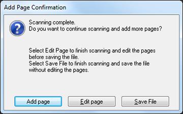 9. Click OK. EPSON Scan scans your document and you see this window: 10. Choose one of the following options on the screen: If you are scanning only one page, click Save File.
