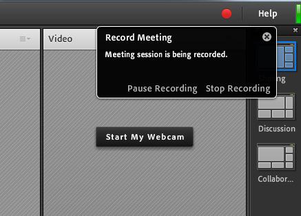 In the top right corner of the screen you ll see a red button and a box letting you know the meeting is being recorded.