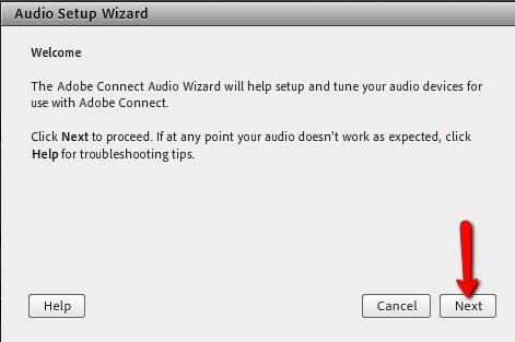 Begin by clicking on the Meeting link near the top of the screen and selecting Audio Setup Wizard.