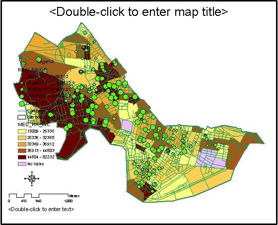 Fig. 16. Map Layout After Applying a Template To add the title, double click on <Double click here to enter the title>. In the text box of the property window, type in Lab Exercise 1.
