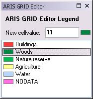 After copying your original GRID to the new one, the new GRID will be added to the map as a new layer. The GRID Editor Legend will be opened, and the ArcMap table of contents will be hidden.