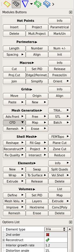 1.10. MESH menu In the MESH menu the user can create, modify and fix surface and volume mesh. Hot points Functions to insert or remove Hot Points or Weld Spots.