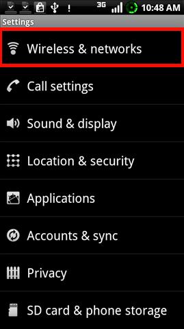 Find the Wireless Settings icon on your phone; tap it 3.