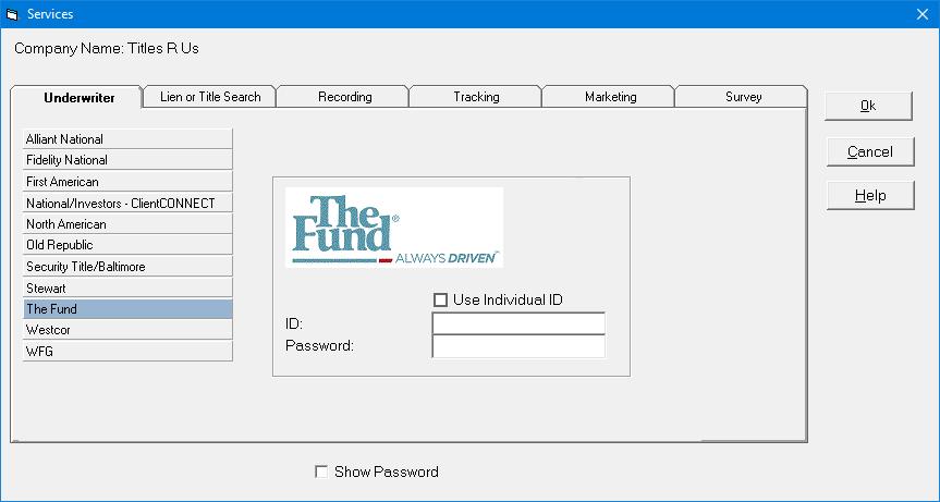 Clicking this button will display a dialog box enabling you to enter your login credentials for The Fund s underwriter service.