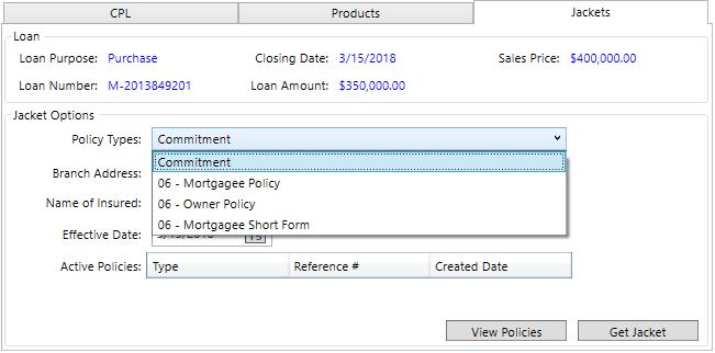 Click on the down-arrow to display the Policy Types list. Click on the desired policy type to select it.
