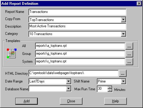 The above illustration shows an example of a report definition that uses All, Group, and Single System report templates.