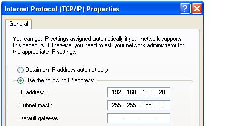 8. Setting the LAN Setting of Personal Computer 9 Click [Use the following IP address:], and input [IP address] and [Subnet mask].