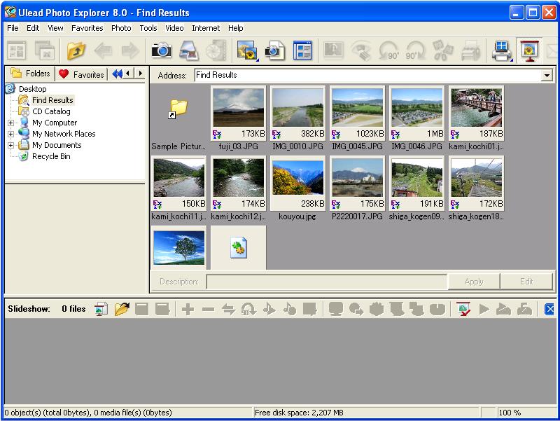 3. Ulead Photo Explorer 8.0 SE Basic 3 Click (slideshow icon). The slideshow story board will be displayed.