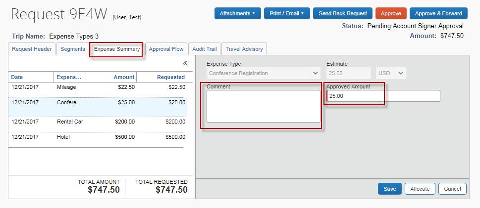 Approvers 5. Open the Expense Summary to view individual expenses.