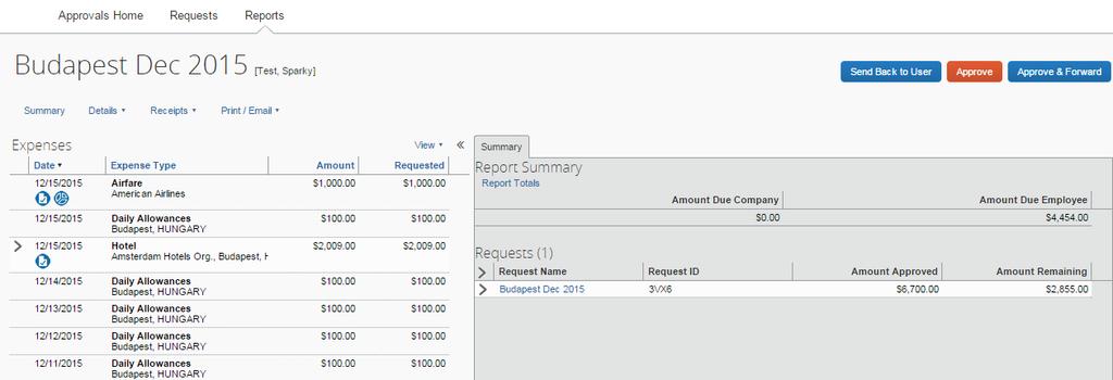 Approvers Approve an expense report 1. Click the name of an expense report.