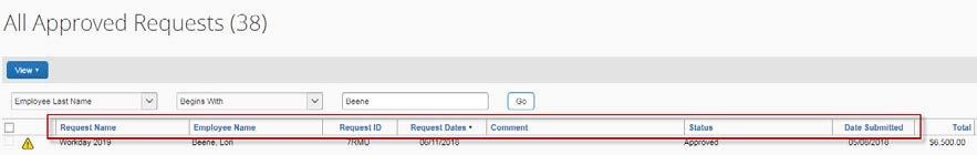 Approvers Use the search bar to search for a specific request or expense report.