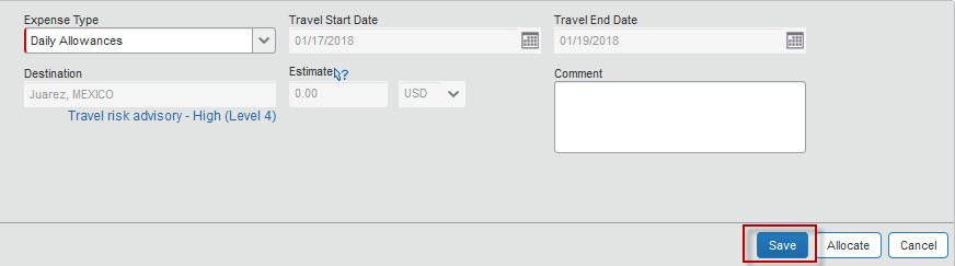 Requests o The system calculates the amount based on the destination and trip dates entered on the request header. There is no adjustment on the request for meals that will not be reimbursed.