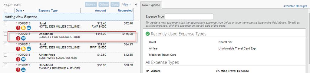 Expense Reports 4. Click the expense and update the expense type on the expense tab. 5.