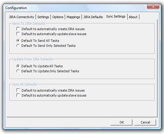 Sync The Sync tab of the Configuration dialog allows you to setup default