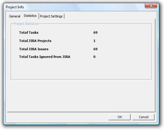 The statistics tab of the Project Info dialog shows some general counts about the current project file.