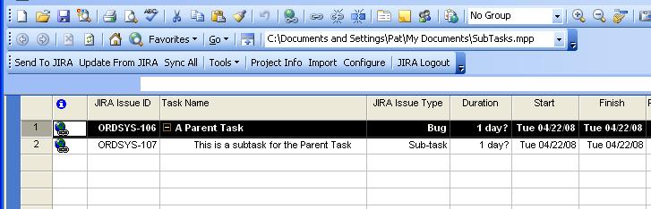 Sub-tasks are checked under each updated task in Microsoft Project.