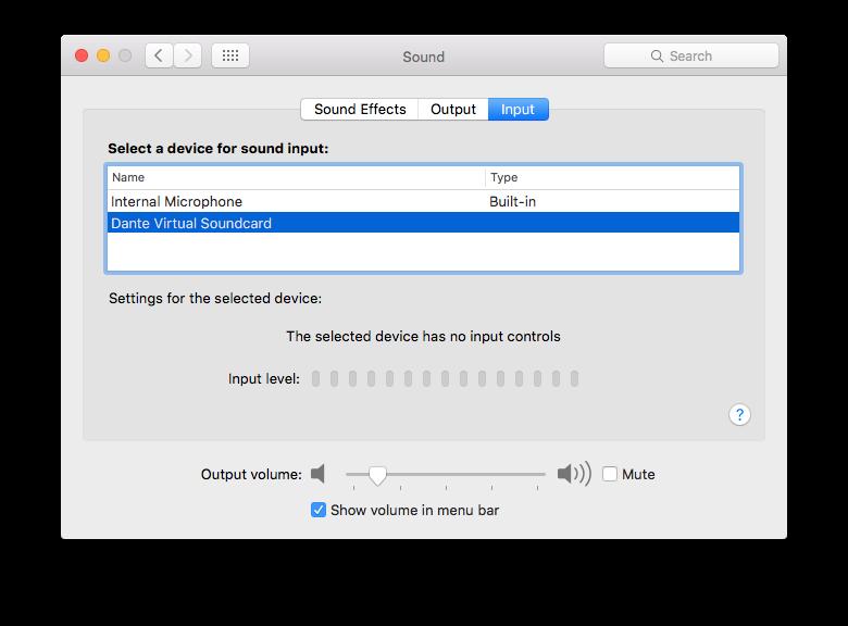 DANTE VIRTUAL SOUNDCARD IN OSX On OS X, Dante Virtual Soundcard appears as a regular Core