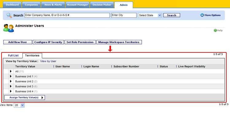 2.5 Assign Users to Territories Assign Territories to users by selecting users and then choosing from the Territories you