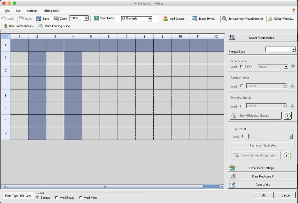 Creating a Plate File Using the Plate Editor To load the whole plate, click the upper left corner of the plate. For example: 8.