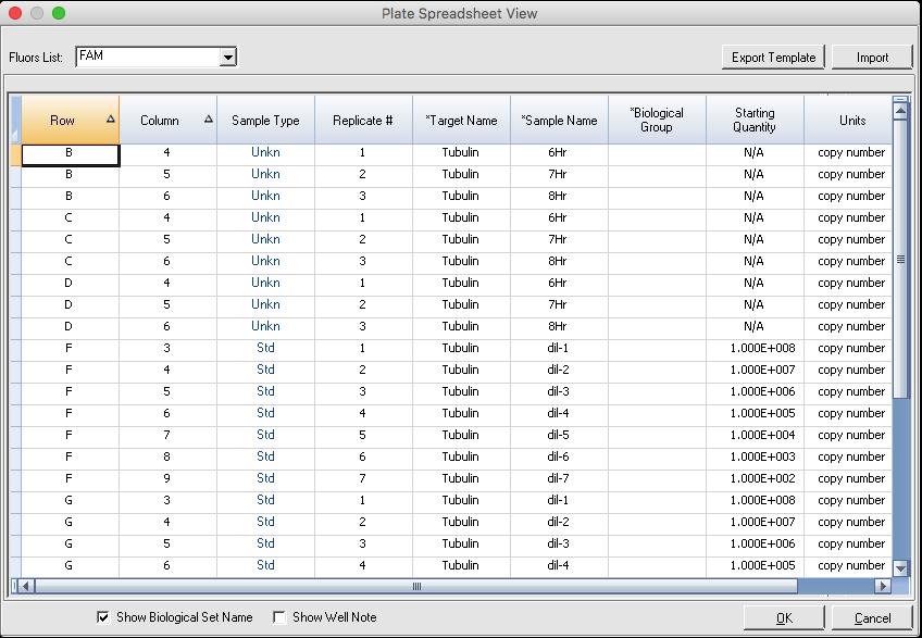 Chapter 8 Preparing Plates Viewing the Plate in Spreadsheet Format The Spreadsheet View/Importer tool displays the contents of a plate in spreadsheet format.