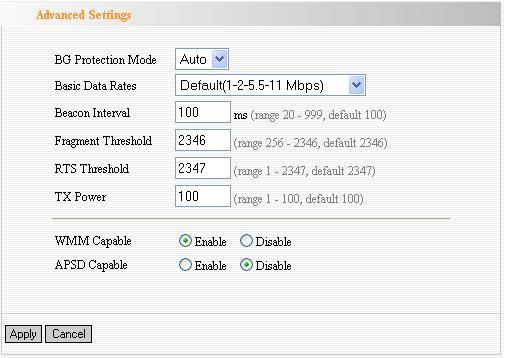 Advanced Wireless Settings ZSR4134WS provides some advanced control of wireless parameters, if you want to configure these settings, please click WLAN Settings menu on the left of web management