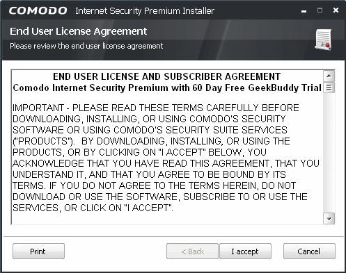 Step 1 Choosing the Interface Language The installation wizard starts automatically and the 'Select the language' dialog is displayed. Comodo Internet Security is available in several languages.