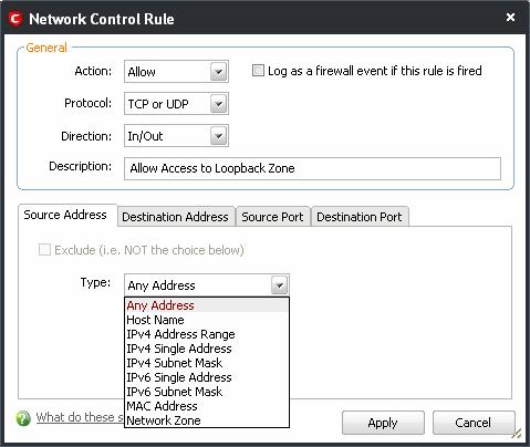 parameters. See the next section, 'Adding and Editing a Network Control Rule', for more details.