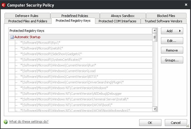 ..' option opens the Windows registry editor within the Comodo Internet Security interface and allow you to select individual keys.