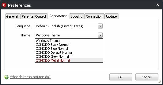 In order for your language and/or theme choices to take effect, you must restart the Comodo Internet Security application. Click Yes to restart the application.
