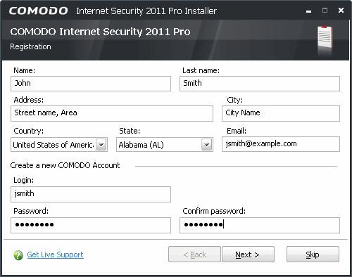 On successful validation of your license key, you need to register your account with Comodo Accounts Manager. Fill up the registration form with the necessary details.