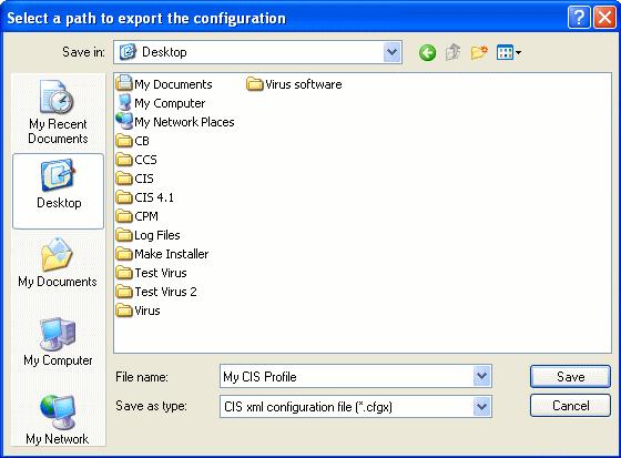 A confirmation dialog appears for the successful export of the configuration.
