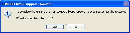 5. Click 'Yes'. The uninstall progress is indicated. You must restart your system for the uninstallation to take effect. 6.